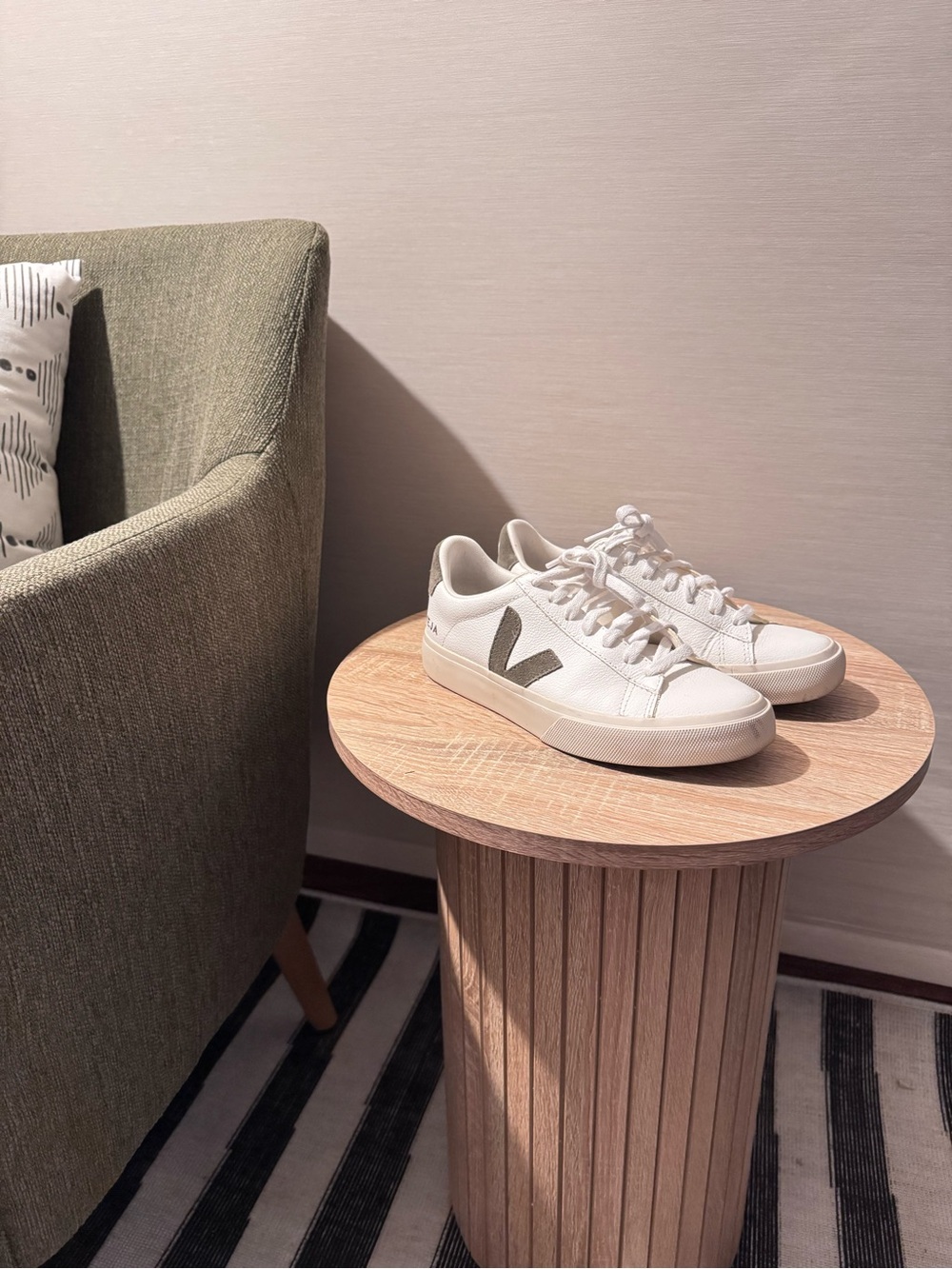 Veja Women’s White Sneakers with Olive V Accent
